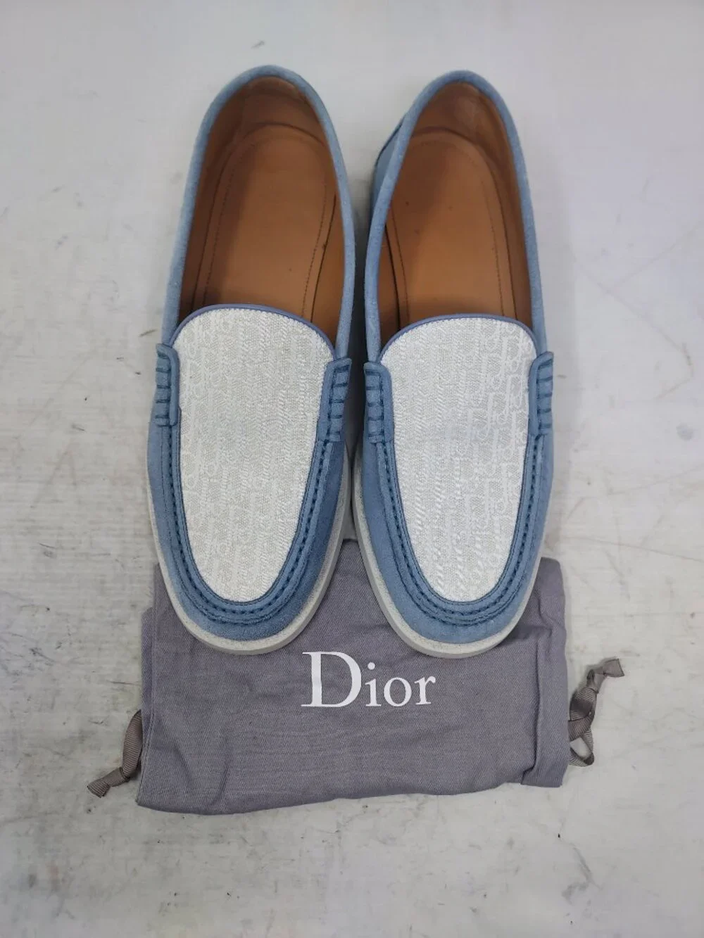 Dior Granville MENS Light Blue White Oblique Logo Loafer